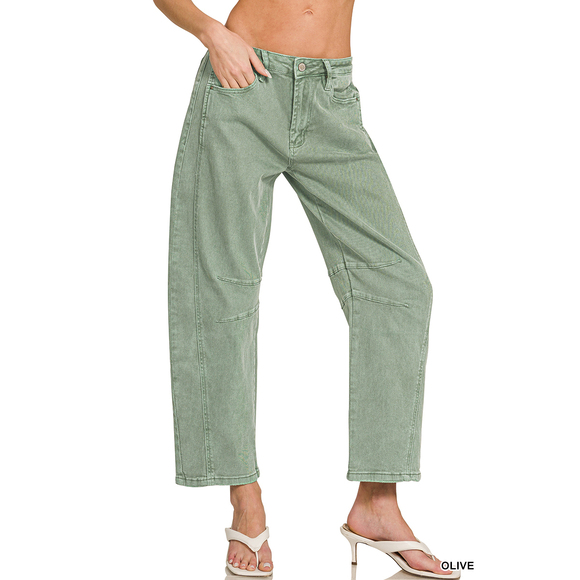 Zenana Denim - Z3 OLIVE Zenana Barrel-Leg Color Denim Pants Various Sizes